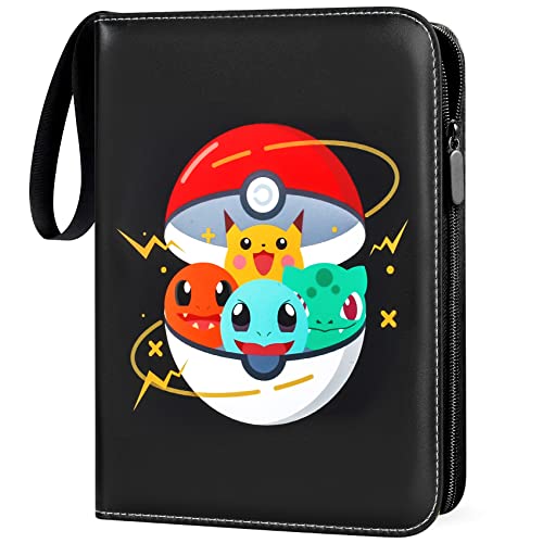 Sammelalbum für Pokemon Karten,400 Karten Sammelkarten Album 4 Taschen 50 Seiten Sammelmappe karten Ordner Heft,Hochwertiges Wasserdicht PU Leder Card Collection Sammelheft(B400)