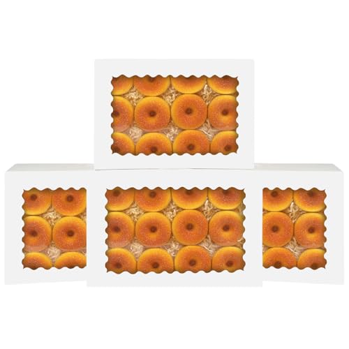 Gcardist 6 Stück Auto-pop Up 35.56x25.4x6.35cm Weiß Keksdose mit Fenster Gebäck Macaron Bäckerei Box für Verpackung (14x10x2.5 Inch)