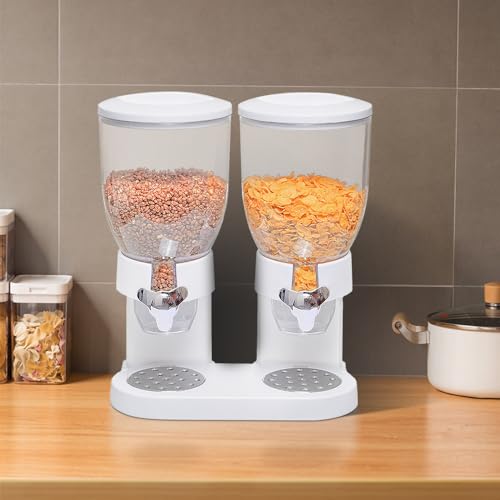 WODFARR Cornflakes Dispenser für Müsli, Behälter mit 2 Behältern, Drehsystem, BPA-frei, Küchenutensilien, zwei Behälter mit 3,5 l (Weiß, 1 Stück)
