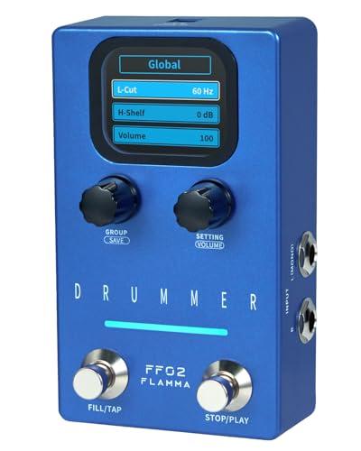 FLAMMA FF02 Drum Machine Guitar Pedal - 121 Drum Grooves, 11 Music Genres, Tap Tempo, Customizable Rhythms, Stereo I/O for Live & Studio Use