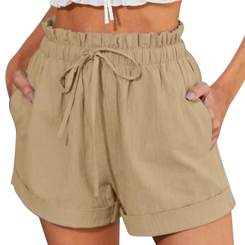 Casual Shorts Damen Beach Shorts Damen Shorts Casual Damen Hohe Taille Lässige Taschenhose Lose Gerade Bein Sporthose Shorts Bequeme Shorts Damen S M L XL XXL Grau Blau Khaki Kaffee Grün (Khaki, XXL)