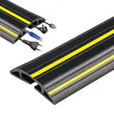 SDLDEER Kabelkanal Boden Flach - 2m PVC Kabelbrücke Boden, 3 Bodenkanal Für Kabel, Bodenkabelschutz Zuschneidbar Boden Drahtabdeckungen für Haus, Büro, Werkstatt, Lager (Schwarz)