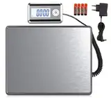 Nilpferd Paketwaage bis 200kg/50g Plattformwaage Briefwaage mit Große Plattform L*B-38,8 * 30,8 cm aus Edelstahl,Externes Beleuchtetes LCD Display 4*AA-Batterien oder AC-Adapter (Silber1)