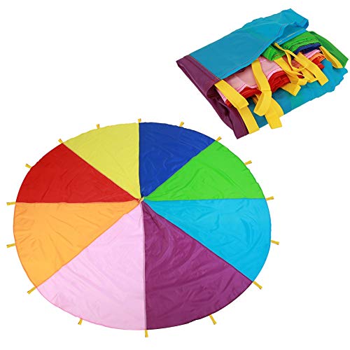 Garosa Schwungtuch Regenbogen Fallschirm Kinder Schule Familie Outdoor Pädagogisches Sportspiele Kooperative Kinderspiele mit 16 Griffen(3.6m)