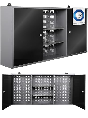 Ondis24 Werkstatt Hängeschrank Metall Werkzeugschrank abschließbar Grau Schwarz 120 cm - Kurt