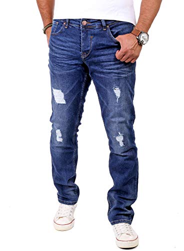 Reslad Jeans Herren Destroyed Look Slim Fit Denim Strech Jeans-Hose RS-2062 (W32 / L32, Blau)