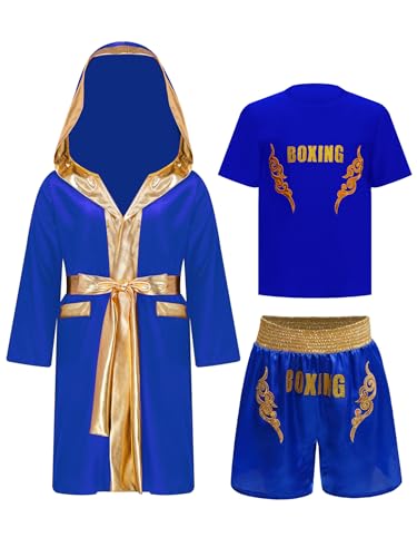 Kaerm Kinder Junge Kampfsport Kleidung Muay Thai Anzug Langarm Boxer Mantel Boxen Kapuzenuamhang Mit Sportshirt Shorts Boxer Kostüm Blau A 146-152