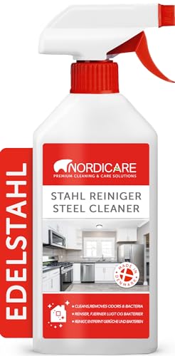 Nordicare Edelstahlreiniger [500ml] Edelstahlpflege Spray für effektive Reinigung I Löst Fett und Verunreinigungen I Edelstahl Reiniger professionell, Eloxal Reiniger