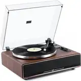 1 by ONE Plattenspieler mit Integrierten Lautsprechern Bluetooth 33/45 U/min Riemenantrieb MM Vinyl Record Player mit Auto-Stopp Funktion Phono-Vorverstärker