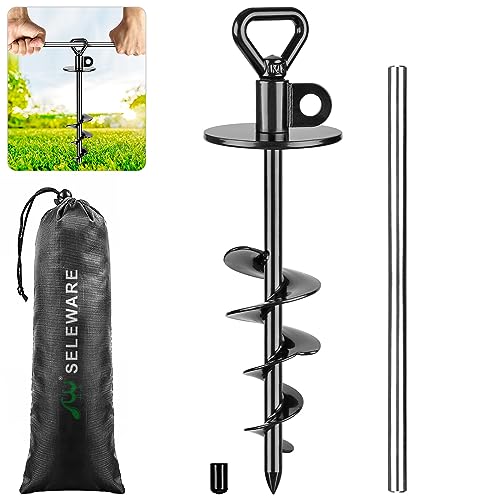 SELEWARE Dog Tie Out Stake Outdoor Anti-Rust Ground Anchor für große Hunde bis zu 220 lbs, Free Swivel Dog Stake Dog Camping Gear Twist Rod Included