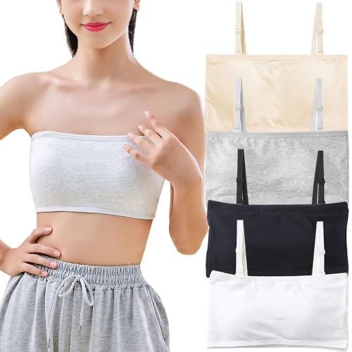 Teenager-Mädchen Bandeau BHS Trägerlose Unterwäsche aus Baumwolle T-Shirt-BHS mit Festem Brustpolster und Abnehmbarem Träger Ohne Bügel Nahtlose Bralette für 10-18 Jahre