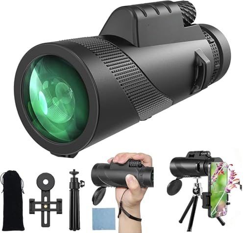 12x50 Zoom Monokular Teleskop Erwachsene, mit Smartphone Halter Stativ,Robuste Gummiarmierung,für Wildtiere Vogelbeobachtung Wandern Jagd Camping,Ideal für Naturbeobachter (dunkel)