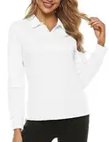 MoFiz Poloshirt Damen Langarm Baumwolle Polohemd Sport Polo Wintershirts mit Kragen Weiß L