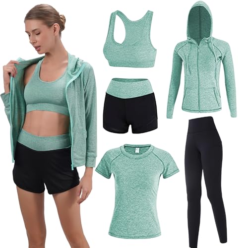 Inmarces 5 Stück Sport Set Damen Sportbekleidung Yoga Set Trainingsanzug Jogging Gym Pilates Sport Outfit Damen Set