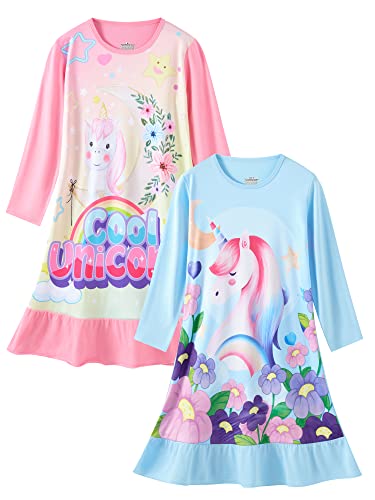 LOLPIP Mädchen Nachtkleid Einhorn Nachthemd Langarm Pyjama Nachthemd Kleid für Kinder Nachtwäsche für Mädchen Nachthemd 9-10 Jahre