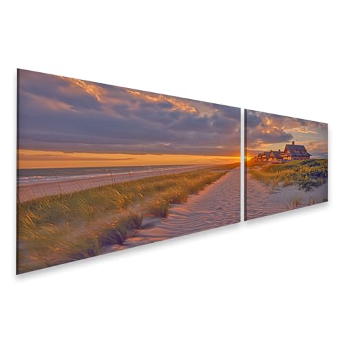 islandburner Prime Bild auf Leinwand Sonnenuntergang am Strand mit Häusern für Wohnzimmer Strandliebhaber Ferienwohnungsvermietung Bilder Wandbilder Poster