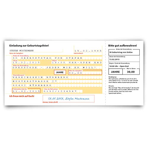 Einladungskarten zum Geburtstag (30 Stück) Überweisung SEPA Bank Konto Zahlung Geldsendung