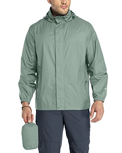 33,000ft Regenjacke Herren Leicht Wasserdicht Faltbare Regenmantel mit Kapuze Fahrrad Rain Windbreaker Windjacke Camping Outdoor Eisberg grün 2XL