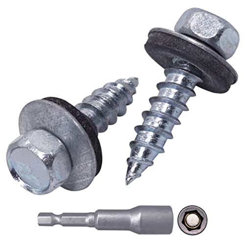 SKIR'CO (80 Stück) verzinkte Dachschrauben, 6,5 x 25 mm selbstschneidende Schrauben mit EPDM-Unterlegscheiben, Sechskantkopf