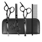 TOPGOOSE Dog Grooming Scissors Kit mit Sicherheit Runde Spitzen, Professionelle 5 in 1 Grooming Scissors für Hunde Katze Haustier zu Hause (Schwarz)