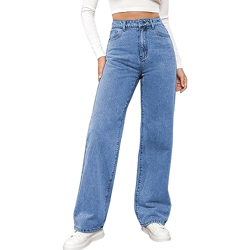 Damen Jeans Dehnbarem Gewaschenem Denim Modisch Vielseitig Gerades Bein Hose Kleidung Jean Stoffhose High Waist Skinny Baggy Hosen Damenhose Outdoorhose Winter Slim Fit Jeanhose (Light Blue, L)