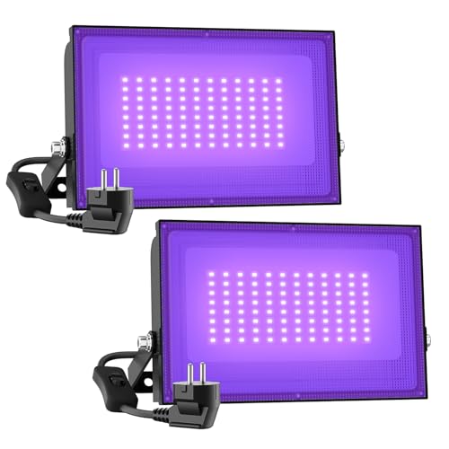 Onforu 2er 50W LED UV Strahler, Schwarzlicht Strahler mit Stecker, IP66 Wasserdicht Schwarzlichtlampe, UV Licht mit Schalter, Fluoreszenz Neonfarben, UV Lampe für Deko, Party, Disco, Poster, Bühnen