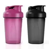 ACWOO Protein Shaker, 500ml Eiweiß Shaker, proteinshaker mit Messskala - BPA Frei, auslaufsicher, Langlebiger, Geruchsneutraler Shake Becher, Shaker für cremige Whey Proteinpulver Shakes（Schwarz+Lila）