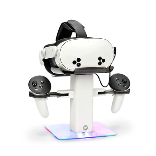 Baomaeyea Design-Ladestation, kompatibel mit Meta Quest 3S/Quest 3 Zubehör, vertikaler RGB-Ladeständer, LED-Licht unten und Rutschfester Matte (weiß)