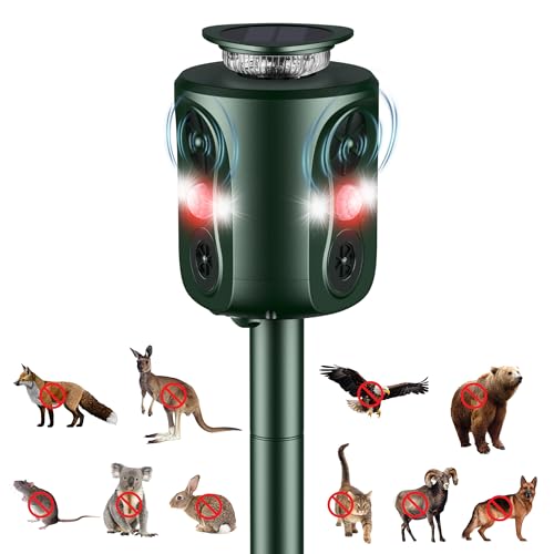 Katzenschreck Ultraschall Solar Tiervertreiber, 360° Marderschreck mit LED-Licht Katzenabwehr Marderabwehr Garten IP66 Wasserdicht 5 Modus Waschbär Abwehr für Katzen Hunde Marder Mäuse Vögel