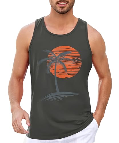 Runcati Printed Tank Top Herren Ärmelloses Sport Muskelshirt Fitness Gym Training Unterhemd Baumwolle Atmungsaktive Bodybuilding Shirt,Grau,XL
