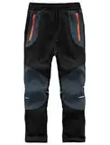 Zzkouine Kinder Softshellhose Schneehose Thermohose Hosen Jungen Mädchen Winterhose Outdoorhose Wanderhose, Schwarz/Grau 134-140