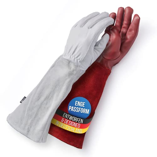 LAUTER SCHUTZ ® DORNENSICHERE Rindsleder Handschuhe -Mit Rückennaht für Bewegungsfreiheit und Komfort (M, Weiß)