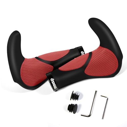 OSIGEI Fahrradgriffe, Ergonomisch Fahrradlenker Rutschfester Lenker Griffe mit Zwei Seiten Lock-On Design Horn Lenkergriffe, 22 mm Fahrrad Griffe Handgriffe für für Fahrrad/E-Bike/BMX UVM (Rot)