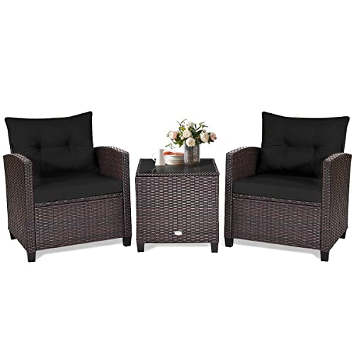 GIANTEX Rattan Gartenmöbel Set, Balkonmöbel Kleiner Balkon, Lounge Gartenmöbel Set, Balkon Möbel für 2 Personen, Gartenlounge Set 2 Sessel & Tisch, 3 tlg. Gartensitzgruppe inkl. Sitz- und Rückenkissen