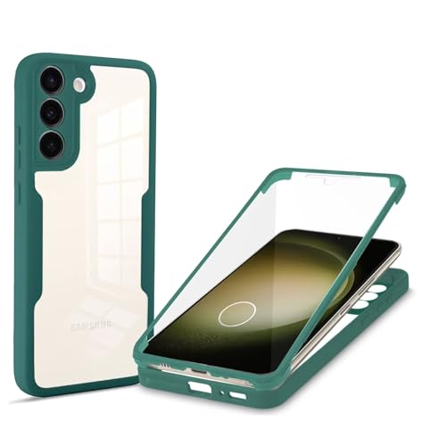 Rnrieyta Miagon 360 Grad Hülle für Samsung Galaxy S24 Plus,Ganzkörper Schutzhülle mit Eingebauter Displayschutzfolie Full Body Silikon Case Durchsichtige Bumper,Grün