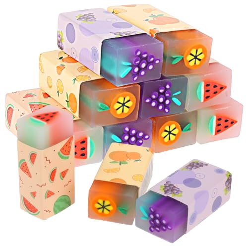 Abeillo Radiergummi Set - 12 Stück Frucht Radiergummi für Kinder, Buntstifte, Schüler, Hausaufgaben, Schule, Büro, Zeichen - Geschenke Schulsachen