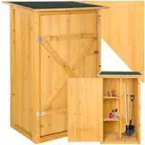 tectake® Holz Gartenschrank, Outdoor Schrank wetterfest, 75 x 56 x 118 cm, Geräteschrank mit 2 Regal Böden, Terrassenschrank, Balkonschrank, Gerätehaus, Garten Möbel