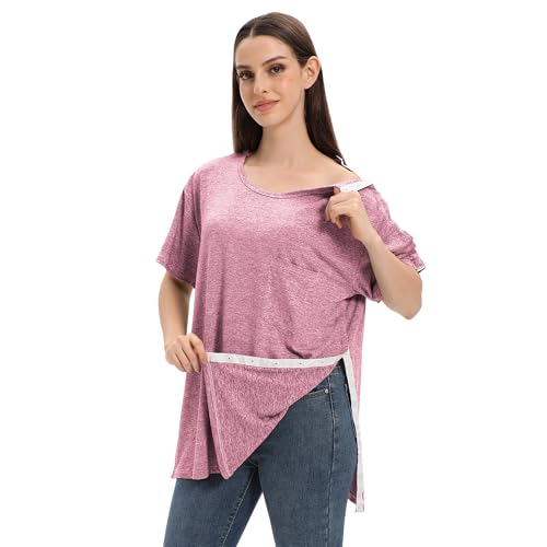 Unisex Post Schulter Chirurgie Shirts für Männer Rotatorenmanschette Brust Erholung Shirt Frauen Voller Snap Access Dialyse Chemo Kleidung, Rot/Ausflug, einfarbig (Getaway Solids), XX-Large