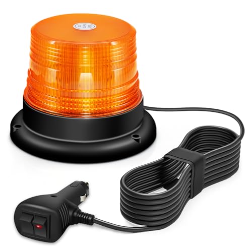 antom Rundumkennleuchte,10 Blitzmuster12V-24V 60LEDs Gelb Rundumleuchte mit magnetischem und 3 Meters-Kabel für Gabelstapler-Traktor Golfwagen Anhänger LKW Upgrade