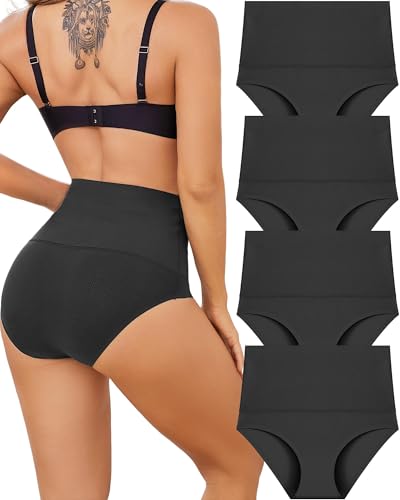 READY TO LOVE Unterhosen Damen Große Größen Seamless Slips Damen Hohe Taille Nahtlose Taillenslip High Waist Unterwäsche Frauen No Show Slip Pantys Atmungsaktiv Nahtlos Slips Mehrpack 4er Pack S-3XL