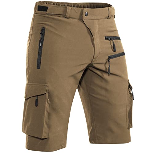 Hiauspor Shorts Herren, Sommer Leichte Schnelltrocknend mit 5 Taschen Cargo Bermuda Wanderhose Sport Chino Trekking Outdoor MTB Hose Männer Kurz Atmungsaktiv Stretch (Khaki, L)