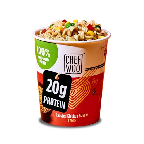 CHEF WOO high Protein Ramen - Huhn I 12-er Pack Instant Nudeln Vegan mit Huhn Geschmack I 20g Protein pro Portion, Asia Nudeln I Instant Ramen, Halal & Kosher I Chinesische Nudeln Fertiggericht