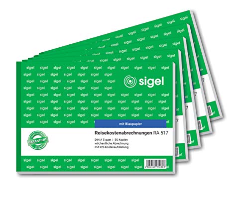 SIGEL RA517/5 Reisekostenabrechnung wöchentlich, A5 quer, 5er Pack, 50 Blatt