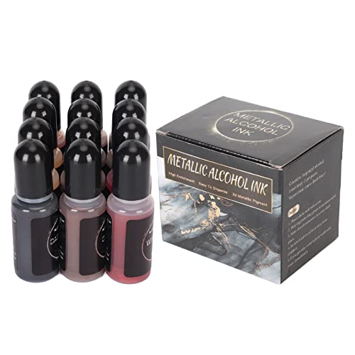 Metallic Alkohol Tintenset 12 Leuchtende Farben Je 10 Ml Alkoholfarbe für Epoxidharz Malerei
