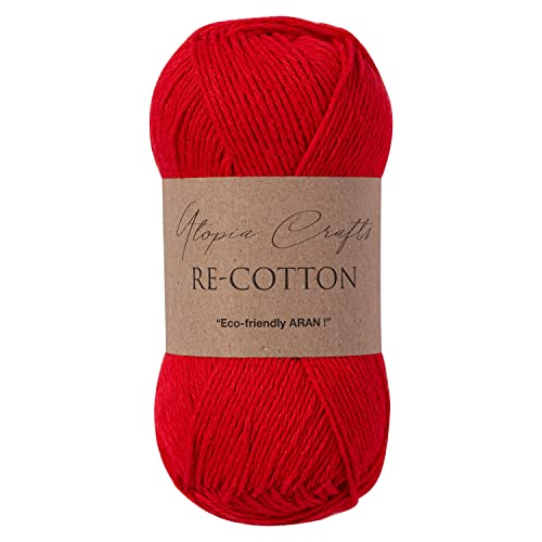 Utopia Crafts Re-Cotton Strickgarn, 100 g (Scarlet), Scharlachrot