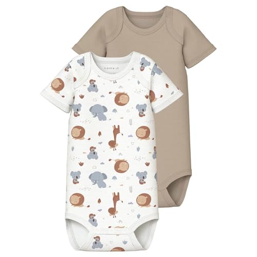 NAME IT Unisex Baby Nbnbody 2p Ss Beige Animal Noos, Bright White, 92