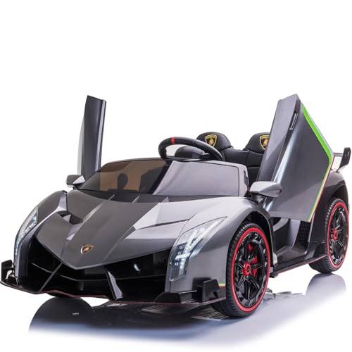 FINOOS Kinderauto Lambo Veneno 24V Elektroauto für Kinder 2-Sitzer, 4X4 Gummireifen, Ledersitz, mit 2,4 GHz Fernbedienung (Grau)