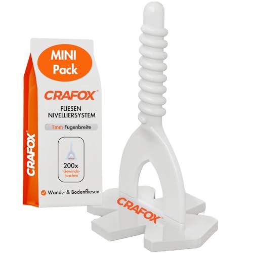 CRAFOX® Fliesen Nivelliersystem Zubehör | 200x Gewindelaschen 1mm Fugenbreite | Profi Werkzeug für Fliesenleger | Perfekte Fliesenverlegung | Verlegehilfe Zuglaschen | +100 Fugenkreuze