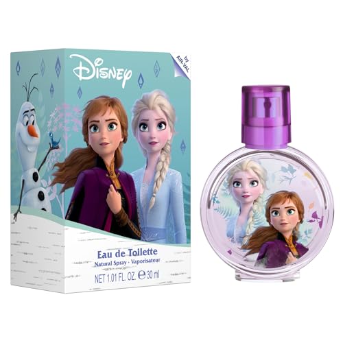 Frozen II Parfüm für Kinder: Eau de Toilette im schönem Glasflakon und Krönchenverschluss mit Anna & Elsa, Duft für Mädchen (30ml)