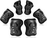 Kindersport Schutzausrüstung Set, 3-in-1-Knieschoner | Ellbogenschützer | Handgelenkschutz für 6-16 Jahre Kinder, Schonerset für Anfänger im Reiten Skating Rollerblading Inlineskating Roller (Schwarz)